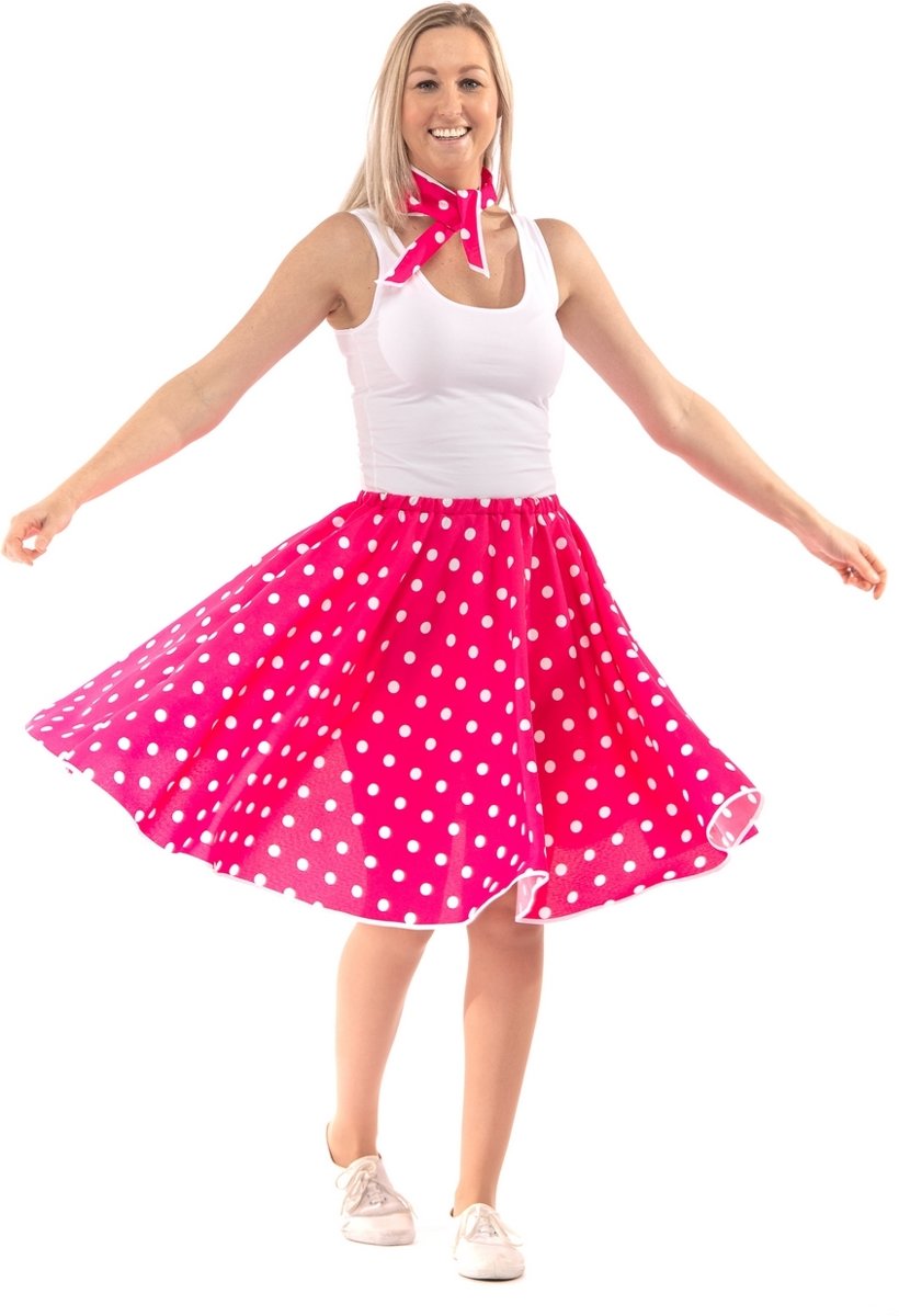 Jaren 50 Kostuum | Roze Jaren 50 Polkadot Rock And Roll Swing | Vrouw | Extra Small | Carnaval kostuum | Verkleedkleding